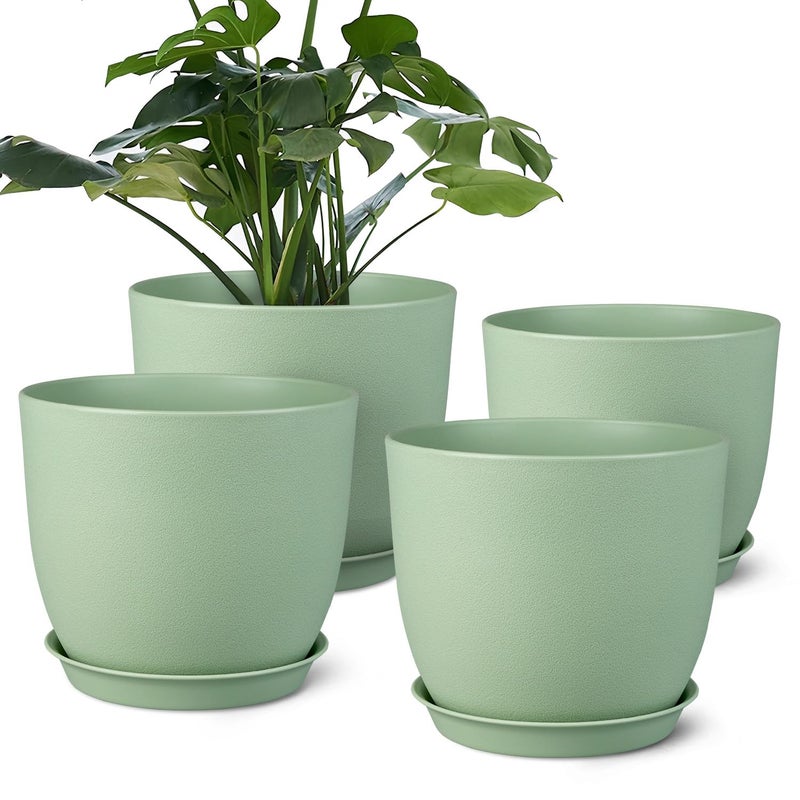 Ferlypote Plant Pots 8 Inch Set of 4  Flower Pots with Multi Mesh Drainage Holes  Planters for Indoor Outdoor Garden Plants and Flowers(Green) - Image 1